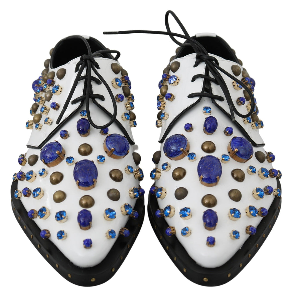 Dolce & Gabbana White Leather Crystals Dress Broque Shoes Dolce & Gabbana