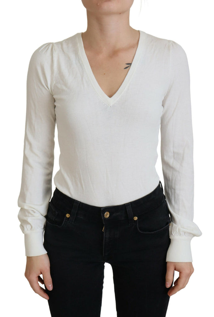 Patrizia Pepe Ivory V-Neck Long Sleeves Women Blouse Top Patrizia Pepe