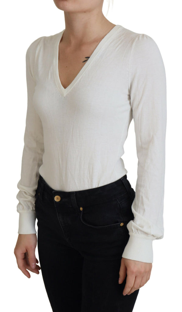 Patrizia Pepe Ivory V-Neck Long Sleeves Women Blouse Top Patrizia Pepe