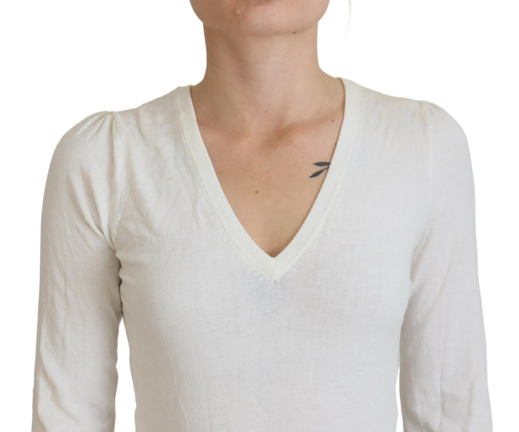 Patrizia Pepe Ivory V-Neck Long Sleeves Women Blouse Top Patrizia Pepe