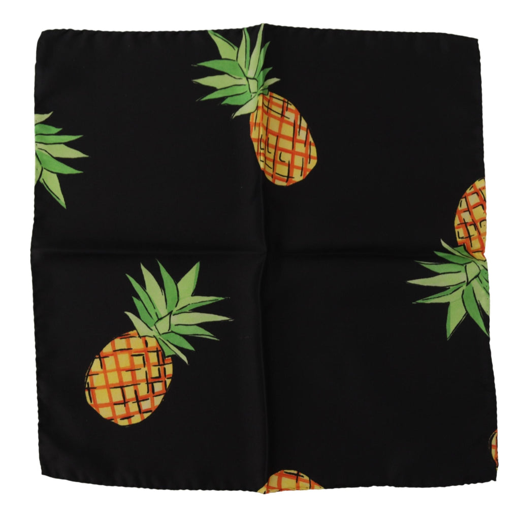 Dolce & Gabbana Black Pineapple Printed Square Handkerchief  Scarf - Luxe & Glitz