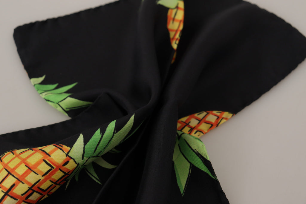 Dolce & Gabbana Black Pineapple Printed Square Handkerchief  Scarf - Luxe & Glitz