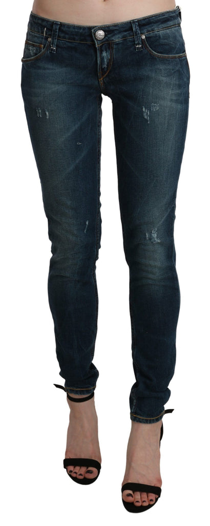 Acht Blue Washed Low Waist Skinny Denim Jeans - Luxe & Glitz