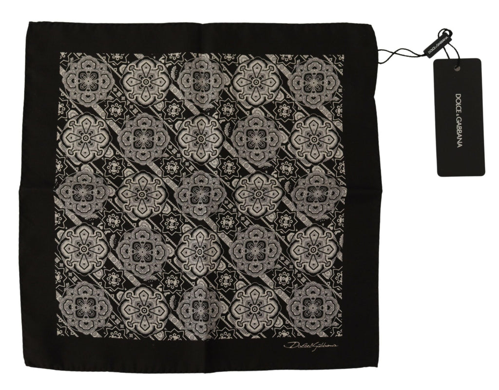 Dolce & Gabbana Black Patterned DG Printed Square Handkerchief Scarf - Luxe & Glitz