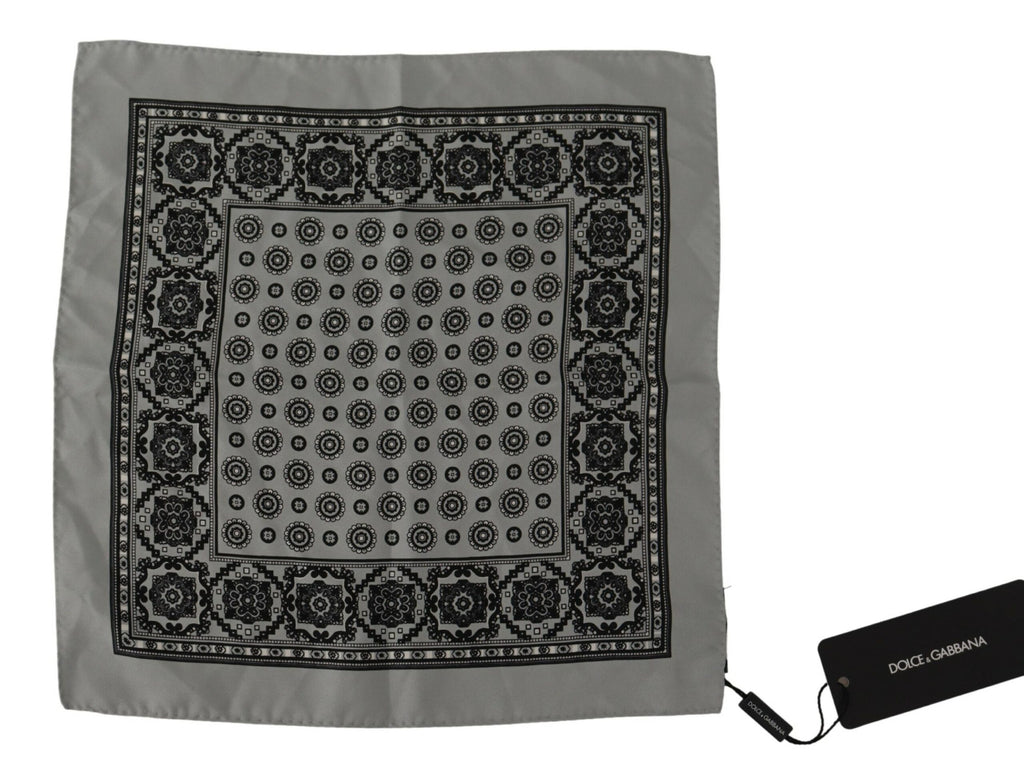 Dolce & Gabbana Grey Patterned Square Mens Handkerchief Silk Scarf - Luxe & Glitz