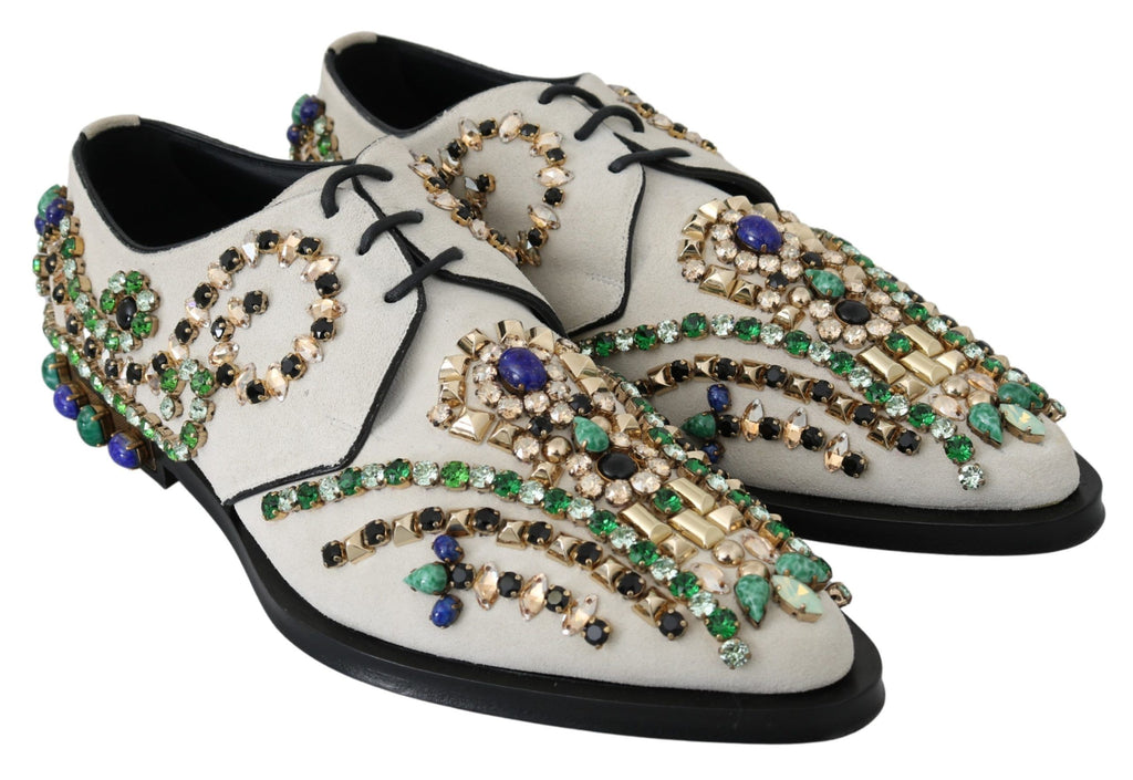 Dolce & Gabbana White Suede Crystal Dress Broque Shoes Dolce & Gabbana