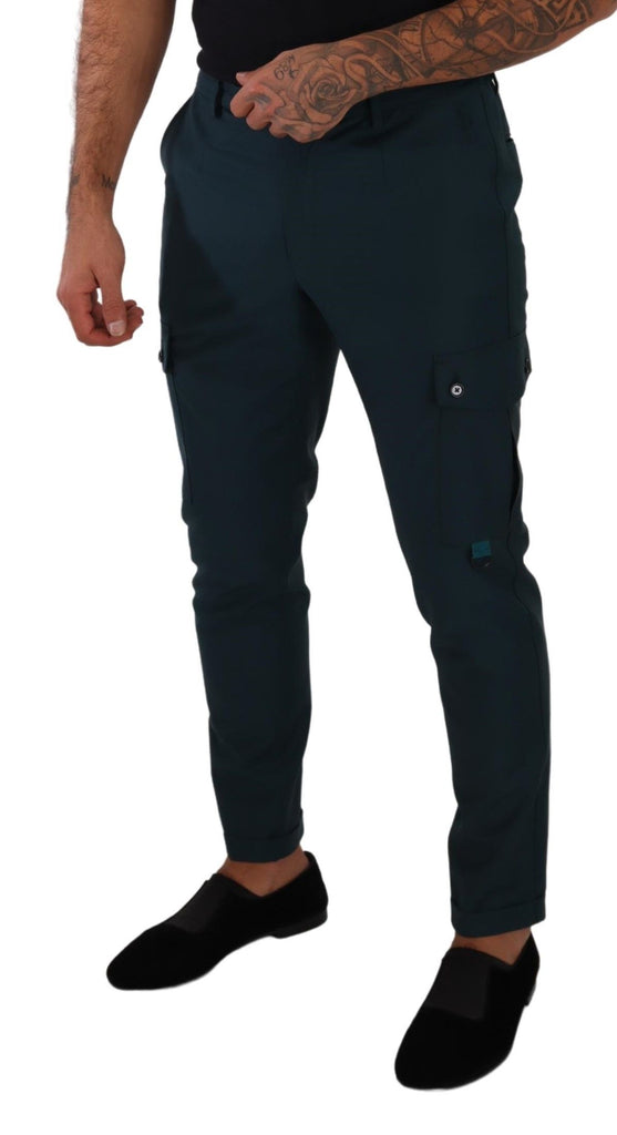 Dolce & Gabbana Blue Green Wool Cargo Skinny Men Trouser Pants Dolce & Gabbana