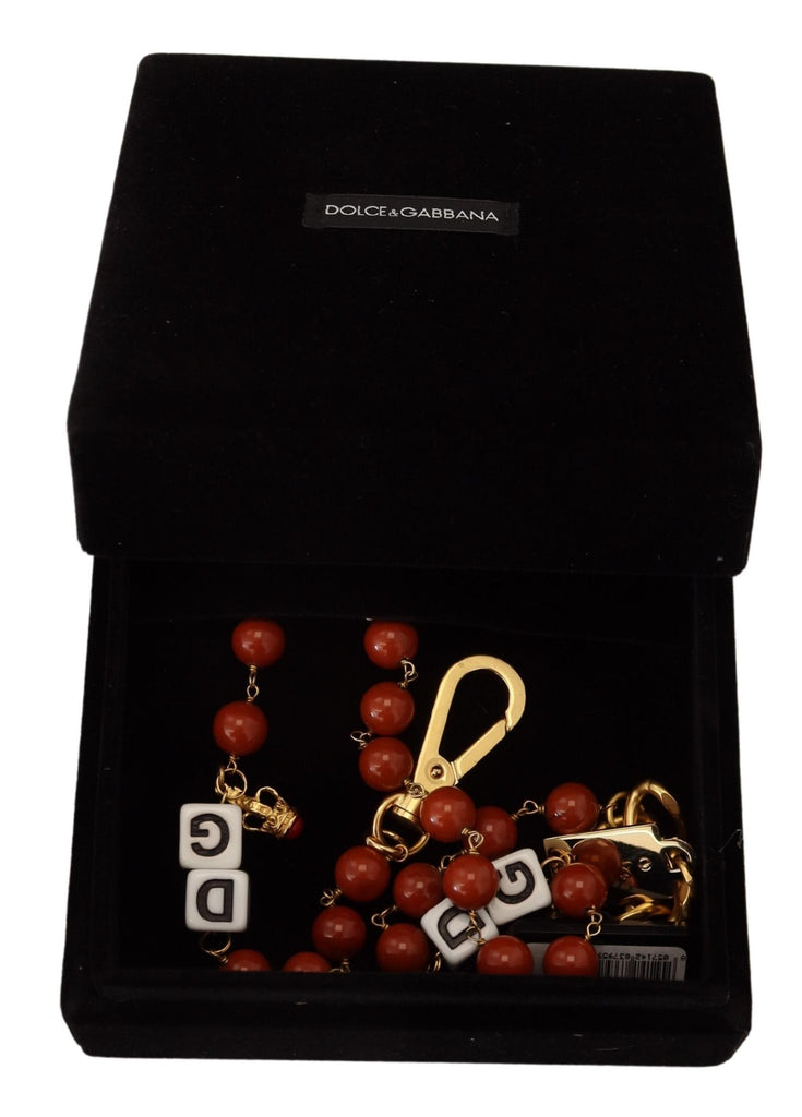 Dolce & Gabbana Gold Brass Pearl Logo Lobster Statement Necklace Dolce & Gabbana