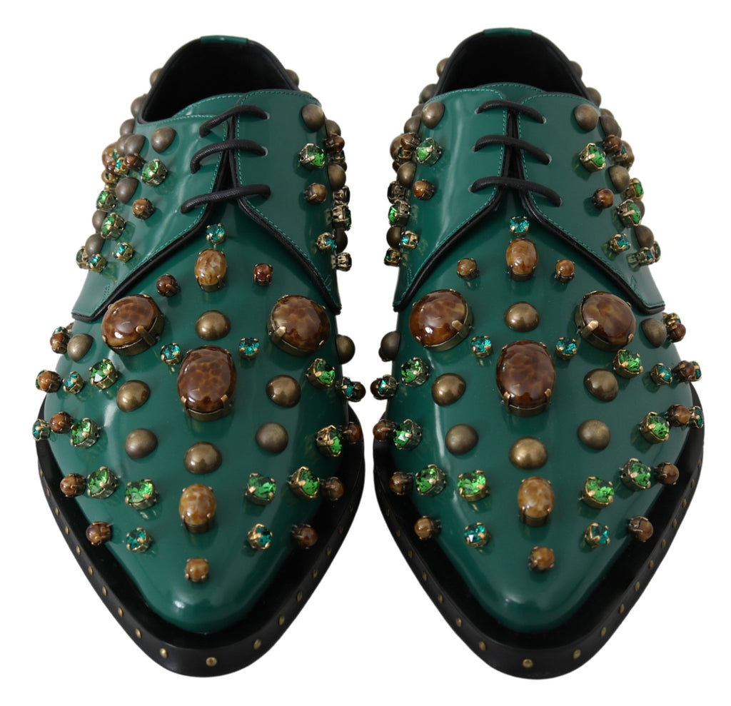 Dolce & Gabbana Green Leather Crystal Dress Broque Shoes Dolce & Gabbana