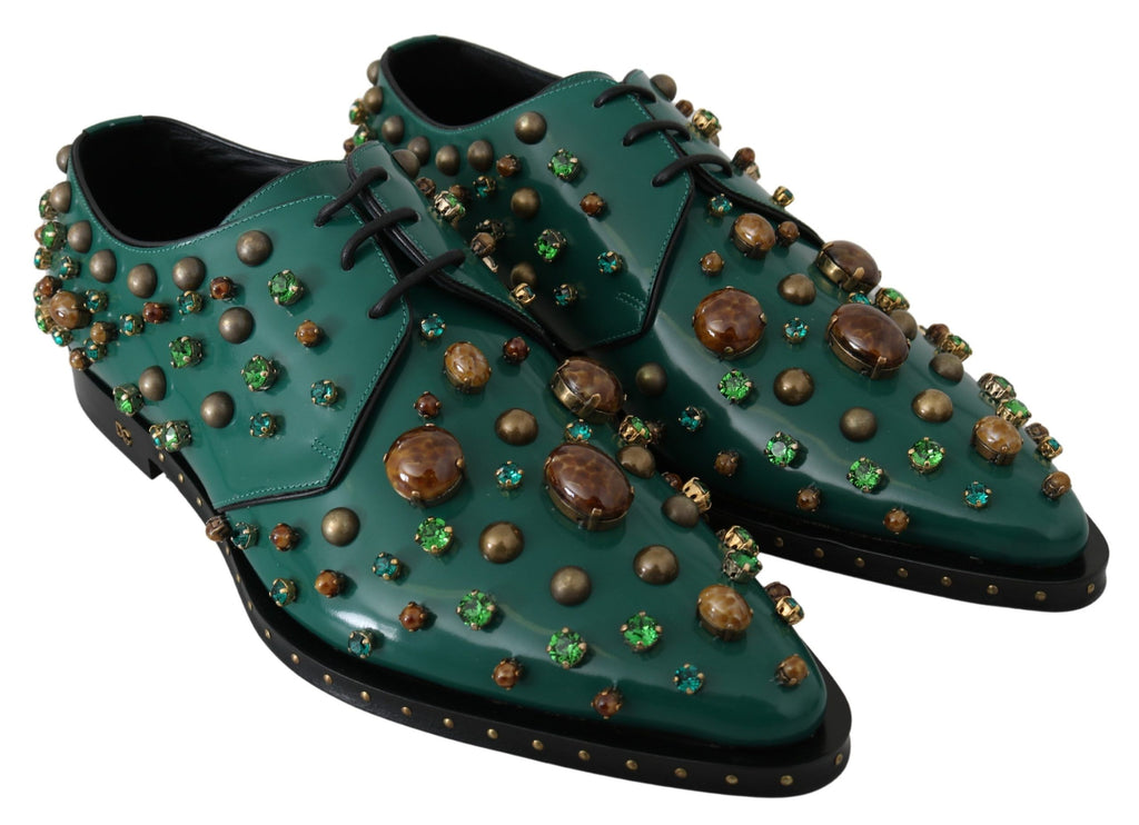Dolce & Gabbana Green Leather Crystal Dress Broque Shoes Dolce & Gabbana