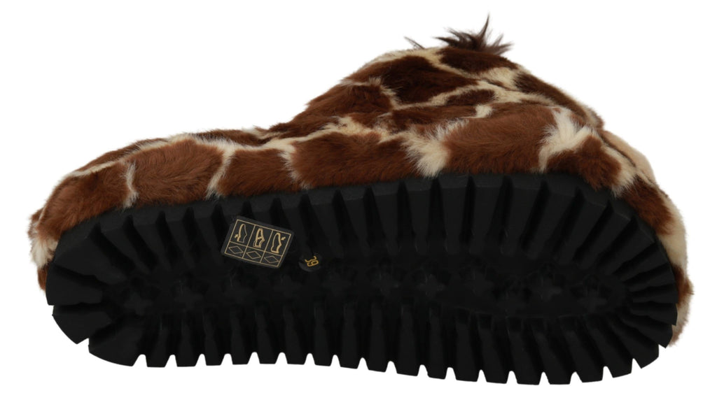 Dolce & Gabbana Brown Giraffe Slippers Flats Sandals Shoes Dolce & Gabbana