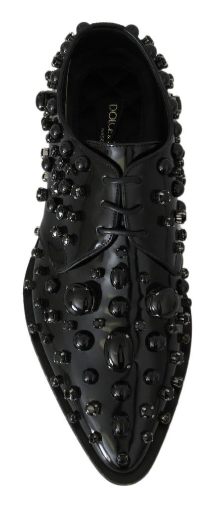 Dolce & Gabbana Black Leather Crystals Dress Broque Shoes Dolce & Gabbana