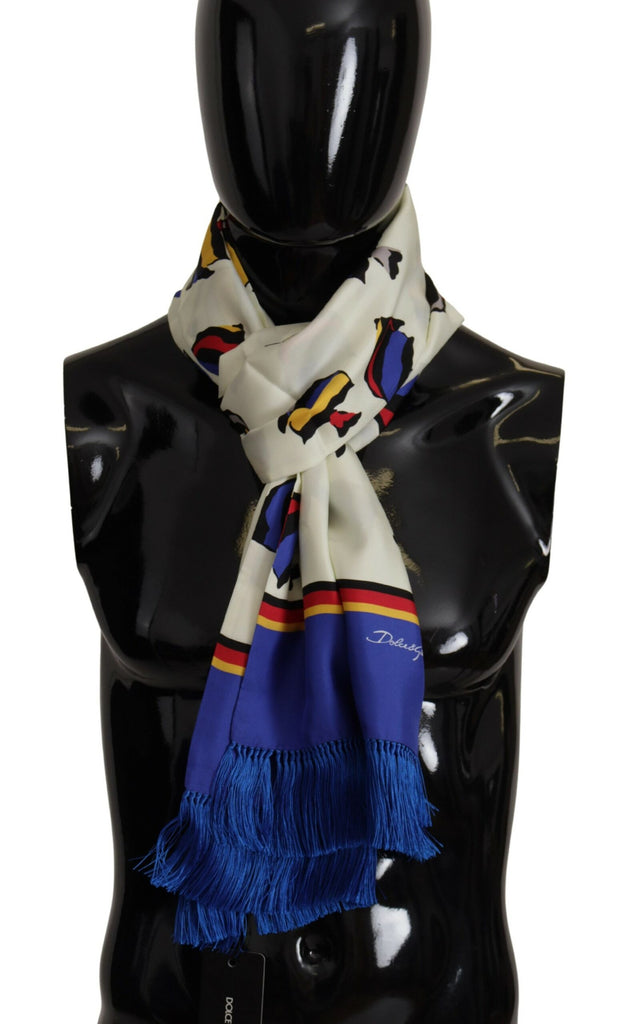 Dolce & Gabbana Multicolor Fish Printed Shawl Neck Wrap Fringe Scarf - Luxe & Glitz