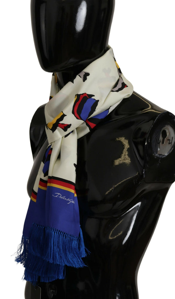 Dolce & Gabbana Multicolor Fish Printed Shawl Neck Wrap Fringe Scarf - Luxe & Glitz