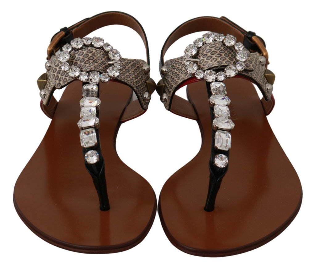 Dolce & Gabbana Leather Ayers Crystal Sandals Flip Flops Shoes Dolce & Gabbana
