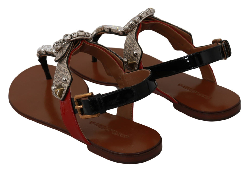 Dolce & Gabbana Leather Ayers Crystal Sandals Flip Flops Shoes Dolce & Gabbana
