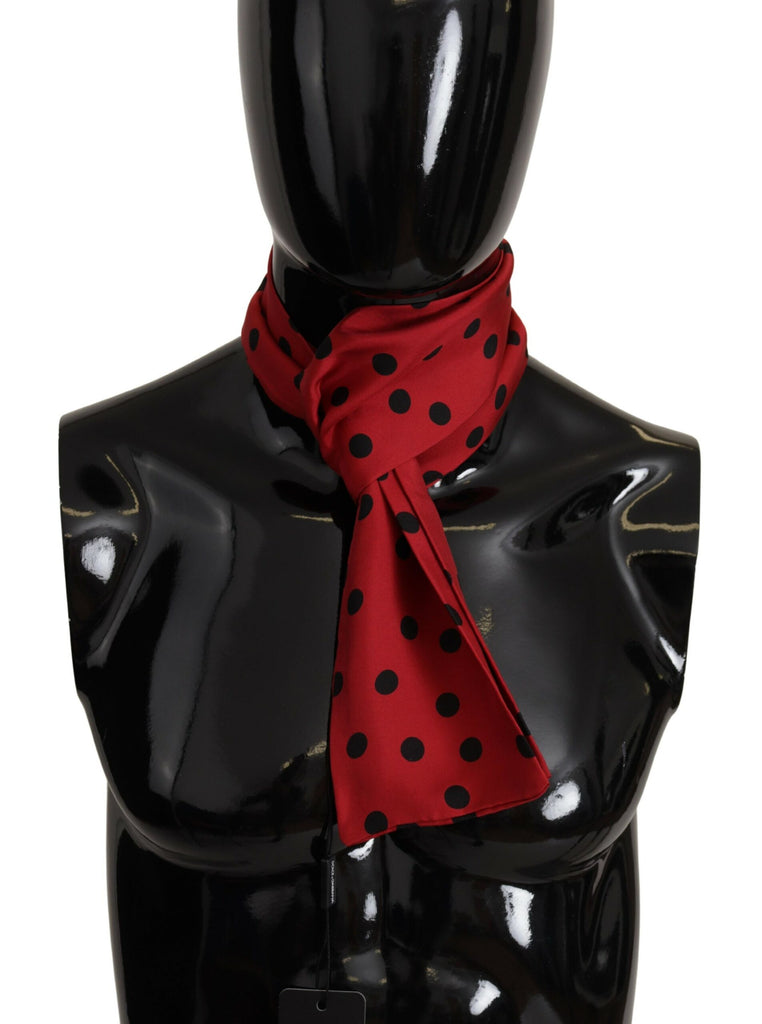 Dolce & Gabbana Red Polka Dot Silk Shawl Neck Wrap Scarf - Luxe & Glitz