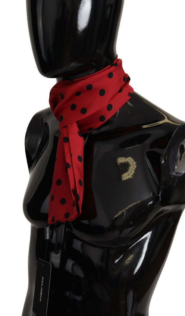 Dolce & Gabbana Red Polka Dot Silk Shawl Neck Wrap Scarf - Luxe & Glitz