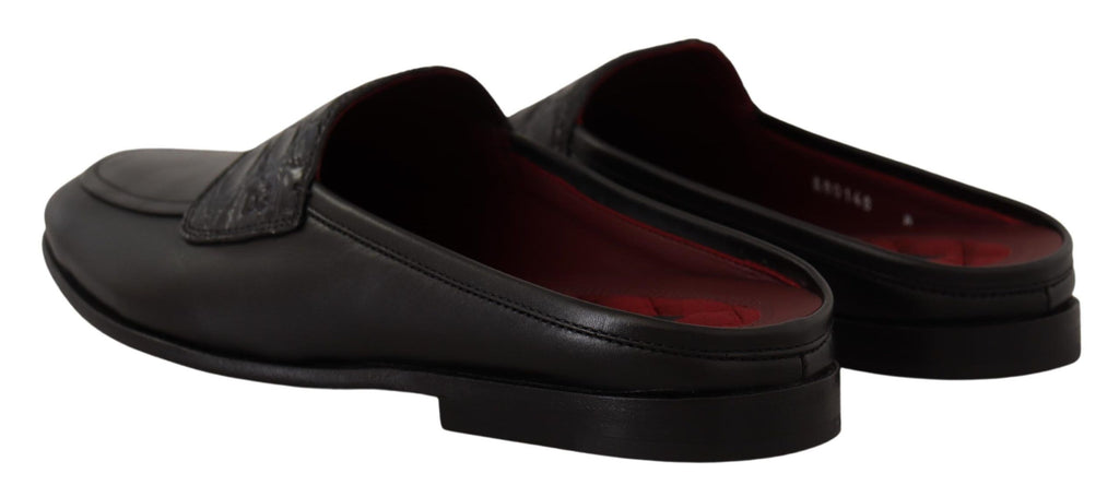 Dolce & Gabbana Black Leather Caiman Sandals Slides Slip Shoes Dolce & Gabbana