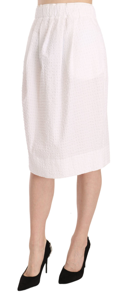L'Autre Chose White Jacquard Plain Weave Stretch Midi Skirt - Luxe & Glitz