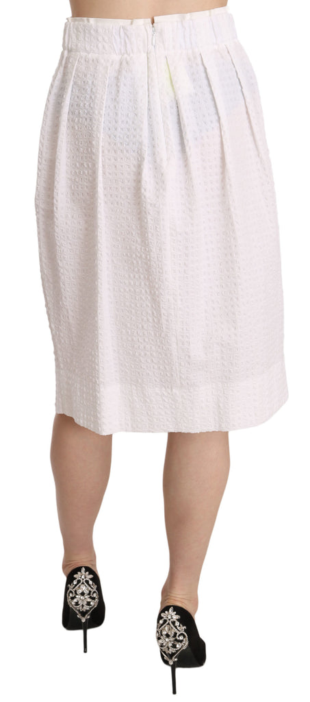 L'Autre Chose White Jacquard Plain Weave Stretch Midi Skirt - Luxe & Glitz