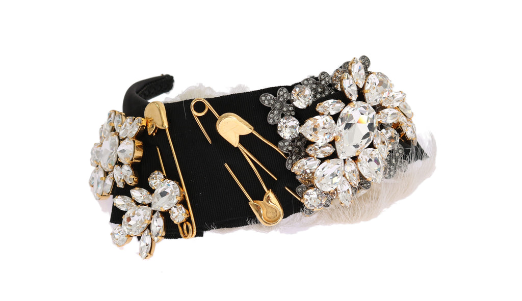 Dolce & Gabbana Black Crystal White Hair Parrucchiera Headband Diadem - Luxe & Glitz