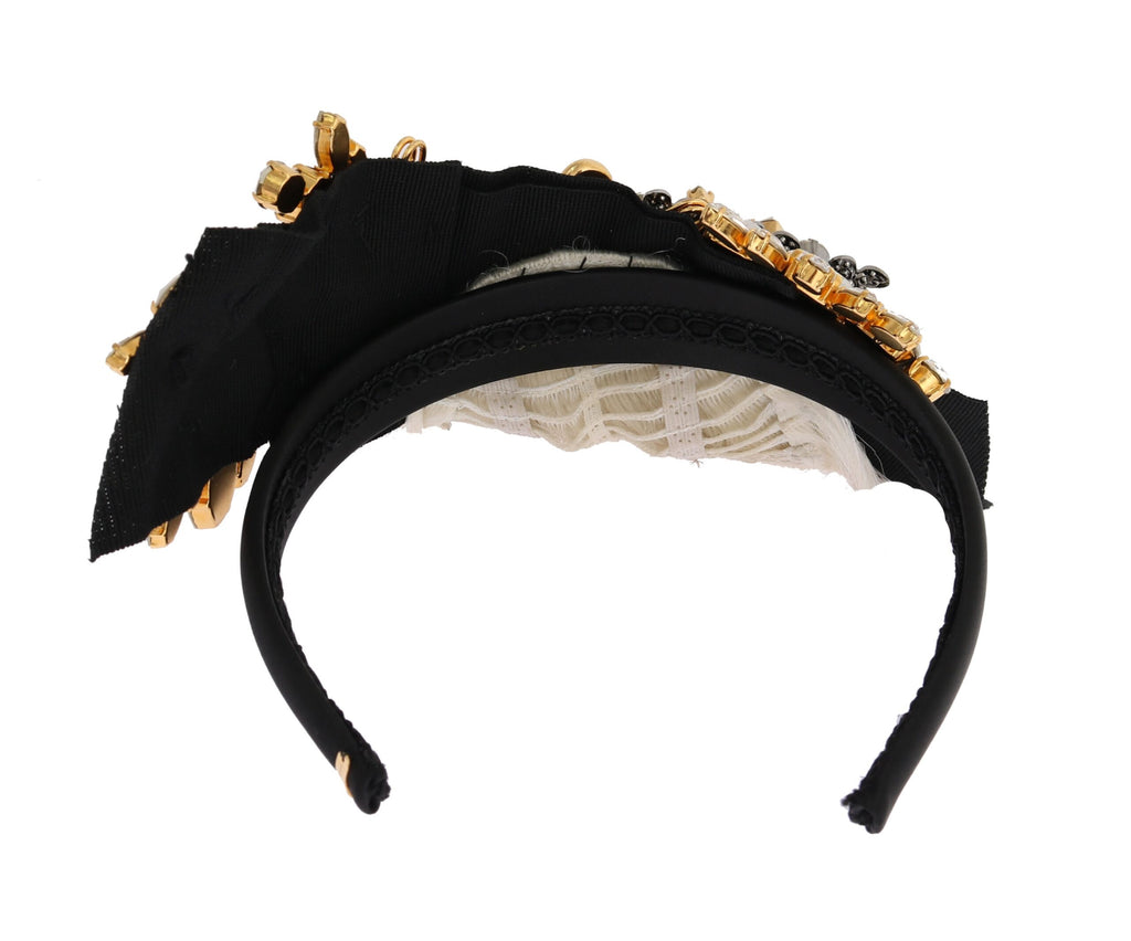 Dolce & Gabbana Black Crystal White Hair Parrucchiera Headband Diadem - Luxe & Glitz