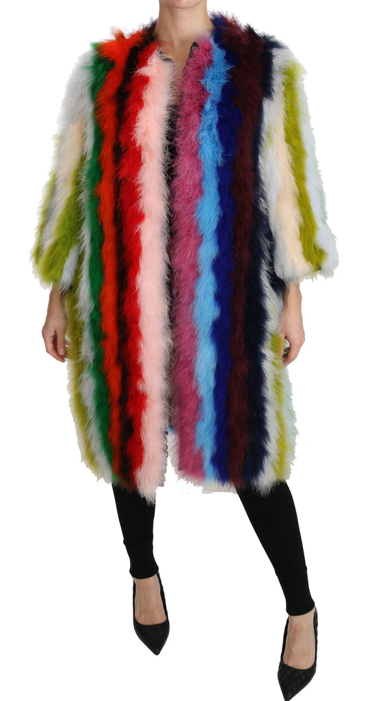 Dolce & Gabbana Multicolor Turkey Feather Cape Fur Coat - Luxe & Glitz