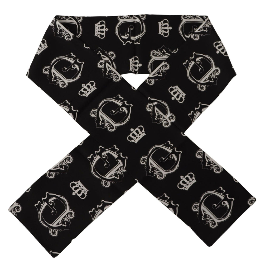 Dolce & Gabbana Black DG Crown Print Shawl Neck Wrap Fringe Scarf Dolce & Gabbana