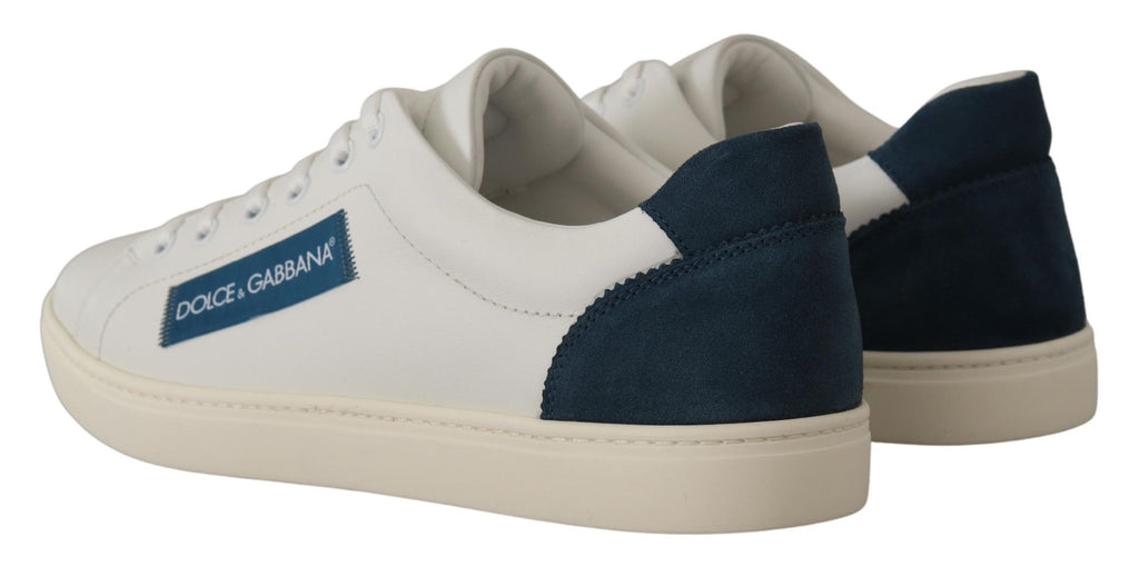 Dolce & Gabbana White Blue Leather Low Top Sneakers Dolce & Gabbana