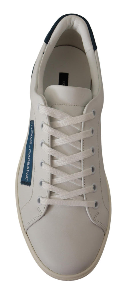 Dolce & Gabbana White Blue Leather Low Top Sneakers Dolce & Gabbana