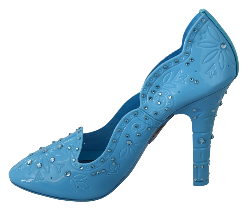 Dolce & Gabbana Blue Crystal Floral CINDERELLA Heels Shoes Dolce & Gabbana