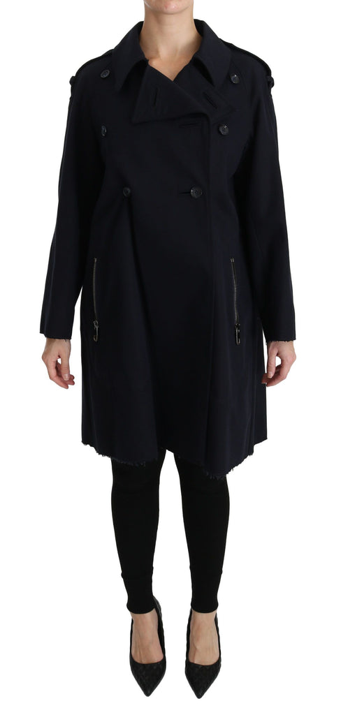 Dolce & Gabbana Coat Blue Cotton Women Trench Jacket - Luxe & Glitz