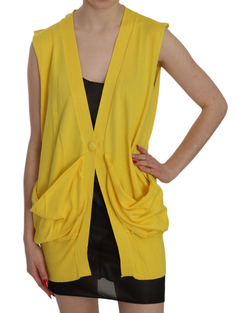 PINK MEMORIES Yellow 100% Cotton Sleeveless Cardigan Top Vest - Luxe & Glitz