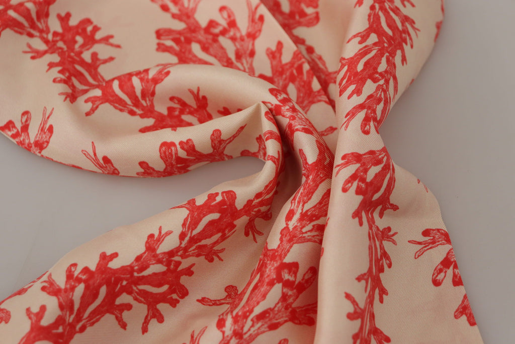 Dolce & Gabbana White Red Coral Print Shawl Wrap Fringe Scarf - Luxe & Glitz