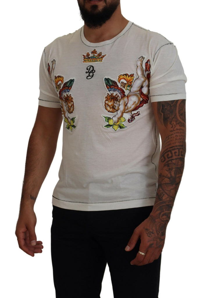 Dolce & Gabbana White Printed Short Sleeves Men T-shirt Dolce & Gabbana