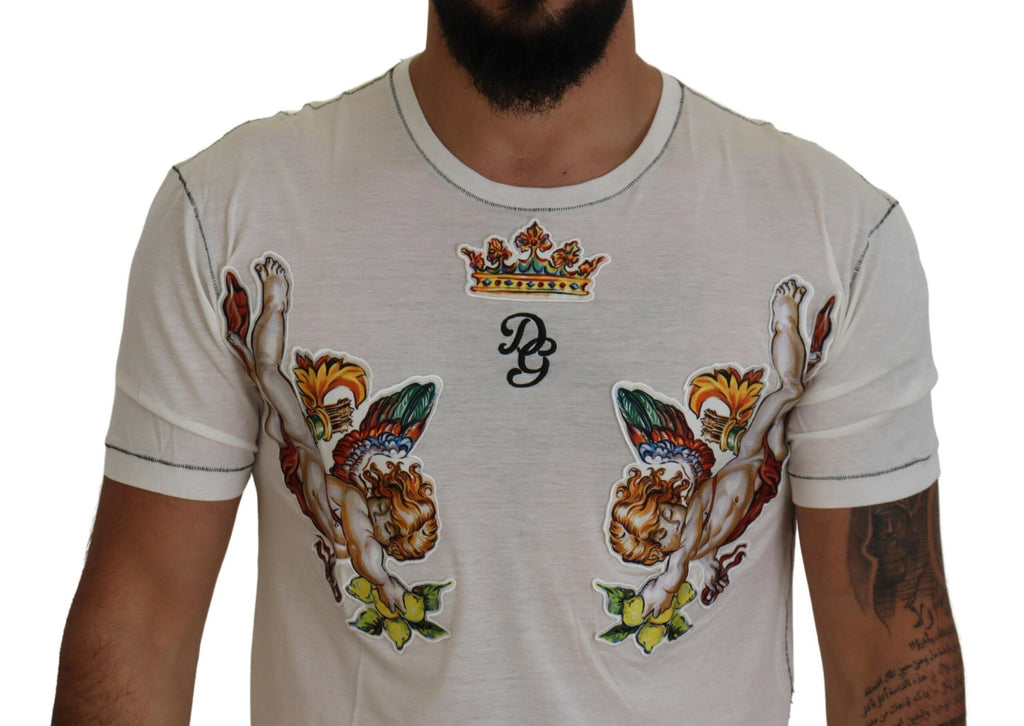 Dolce & Gabbana White Printed Short Sleeves Men T-shirt Dolce & Gabbana