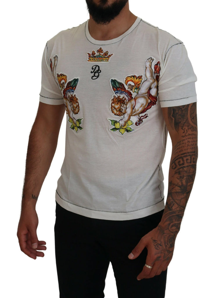 Dolce & Gabbana White Printed Short Sleeves Men T-shirt Dolce & Gabbana