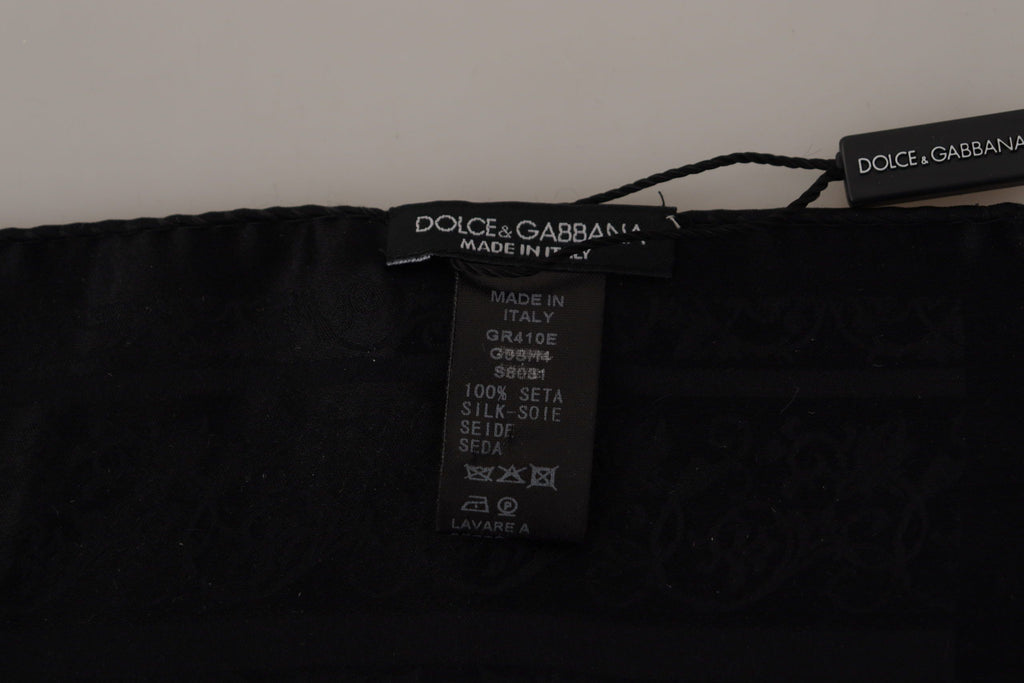 Dolce & Gabbana Black Flora Design Mens Square Handkerchief Scarf Dolce & Gabbana