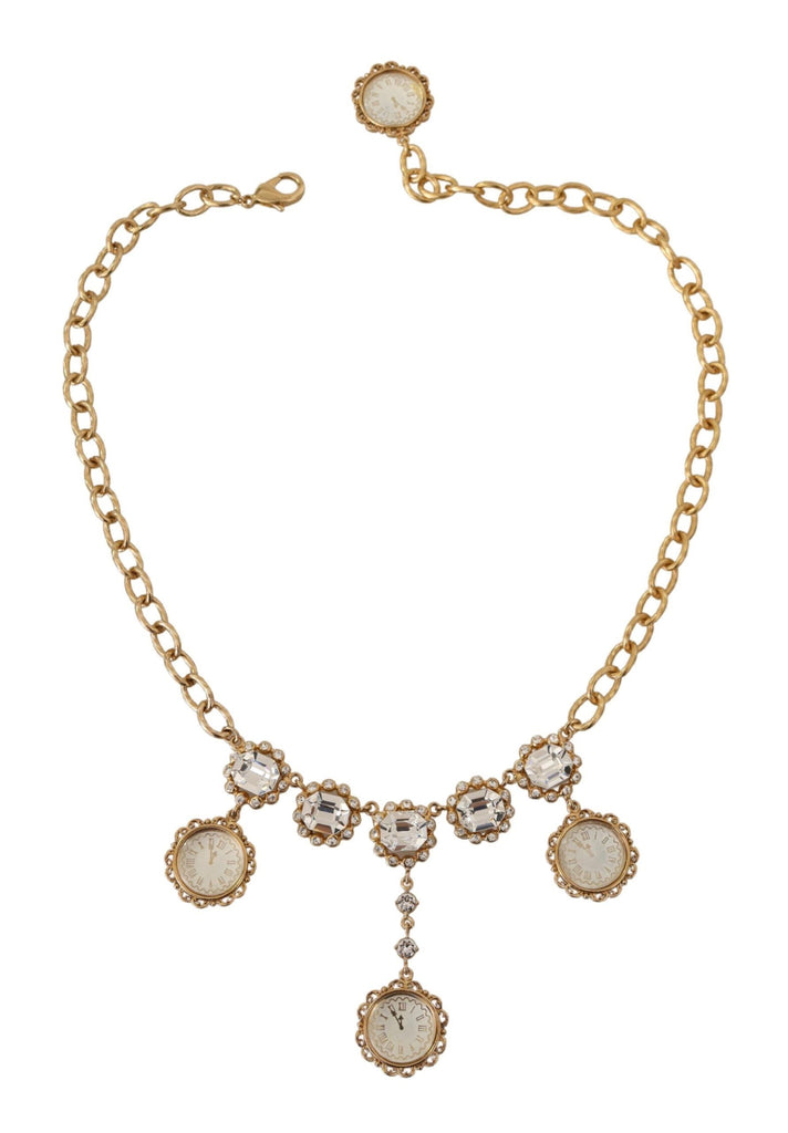 Dolce & Gabbana Gold Clock Statement Crystal Chain Necklace Dolce & Gabbana