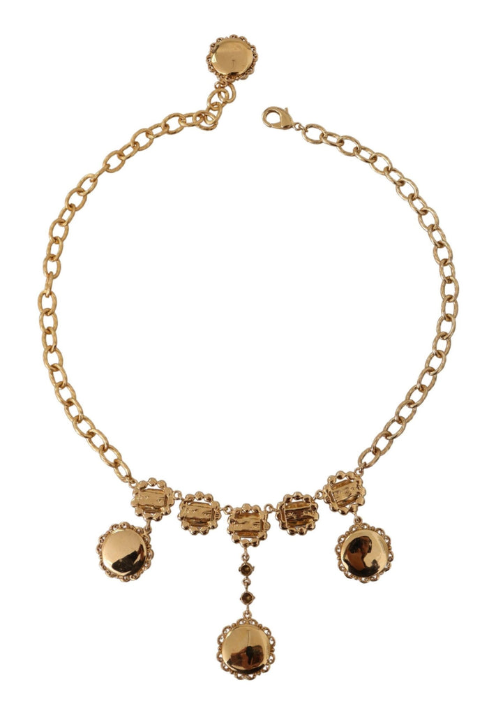 Dolce & Gabbana Gold Clock Statement Crystal Chain Necklace Dolce & Gabbana