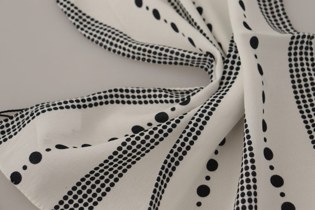 Dolce & Gabbana White Dotted Stripes Square Handkerchief Viscose Scarf - Luxe & Glitz