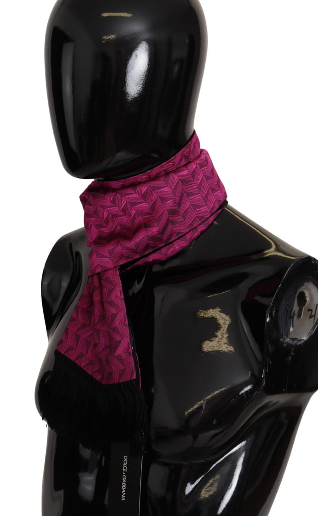 Dolce & Gabbana Magenta Geometric Patterned Shawl Fringe Silk Scarf - Luxe & Glitz