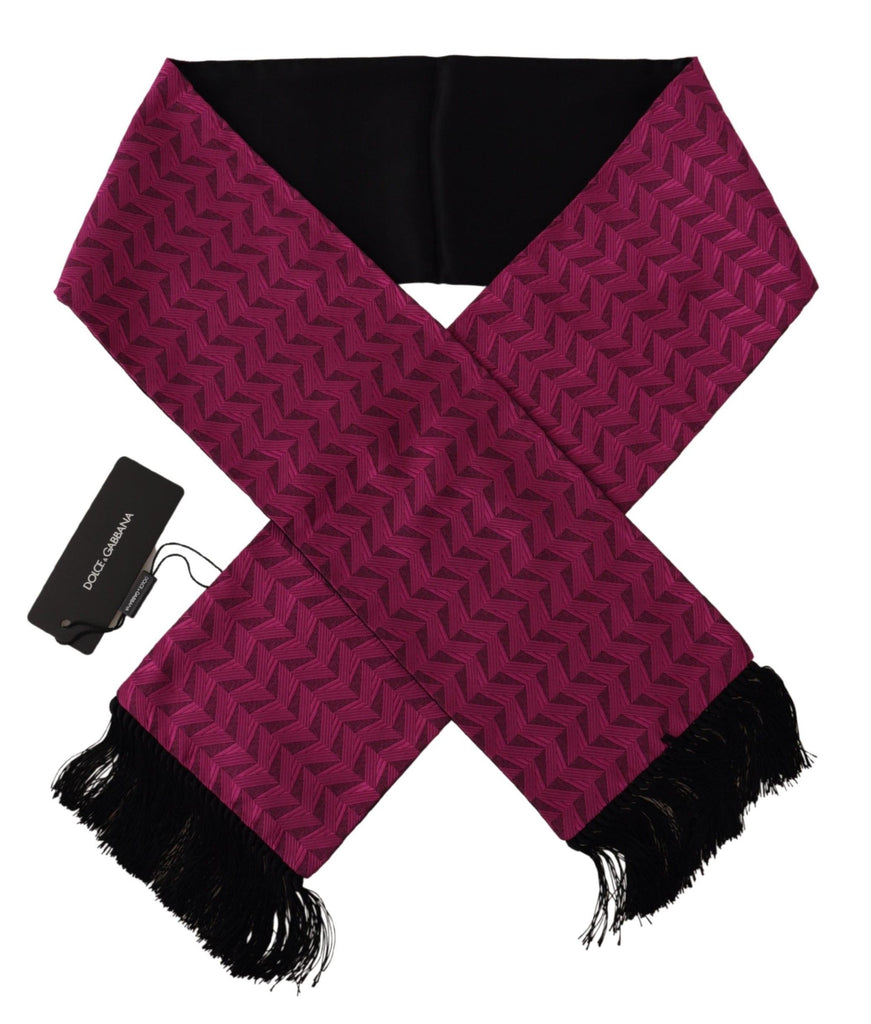 Dolce & Gabbana Magenta Geometric Patterned Shawl Fringe Silk Scarf - Luxe & Glitz