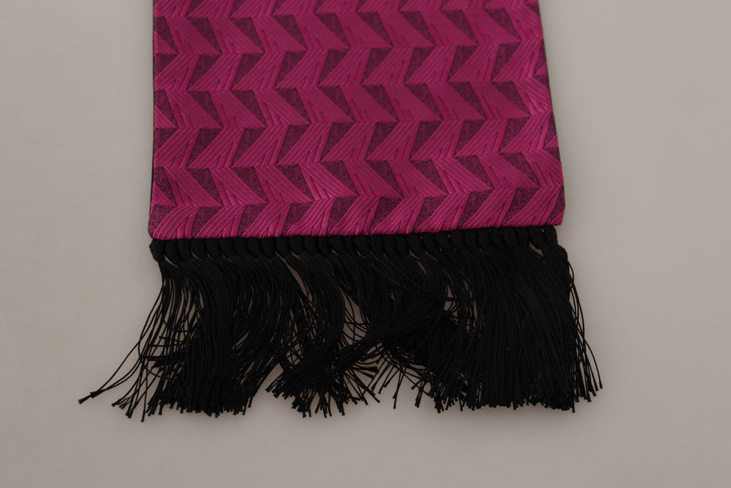 Dolce & Gabbana Magenta Geometric Patterned Shawl Fringe Silk Scarf - Luxe & Glitz