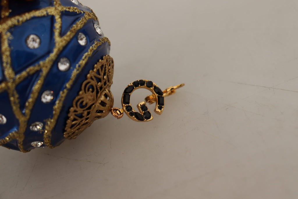 Dolce & Gabbana Blue Christmas Ball Crystal Hook Gold Brass Earrings Dolce & Gabbana