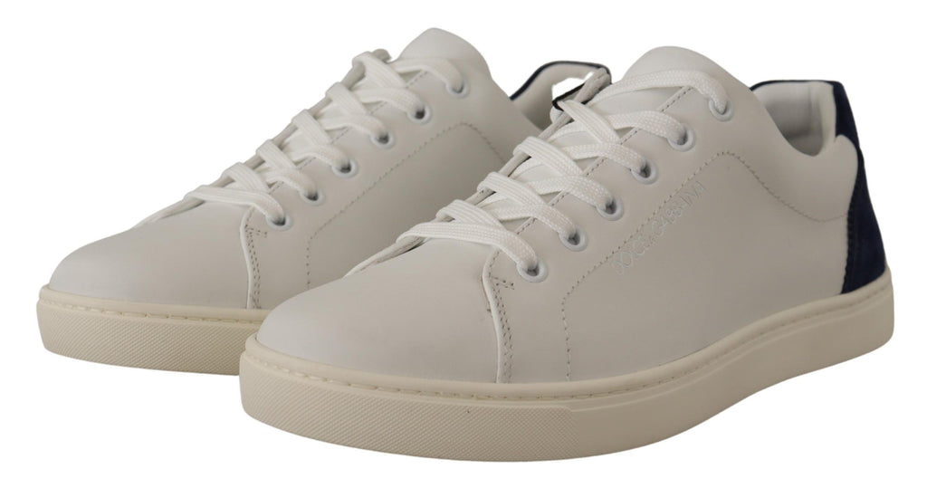 Dolce & Gabbana White Blue Leather Low Top Sneakers Dolce & Gabbana