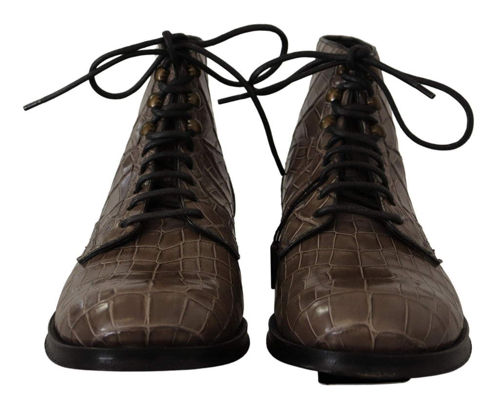 Dolce & Gabbana Gray Crocodile Leather Derby Boots Dolce & Gabbana