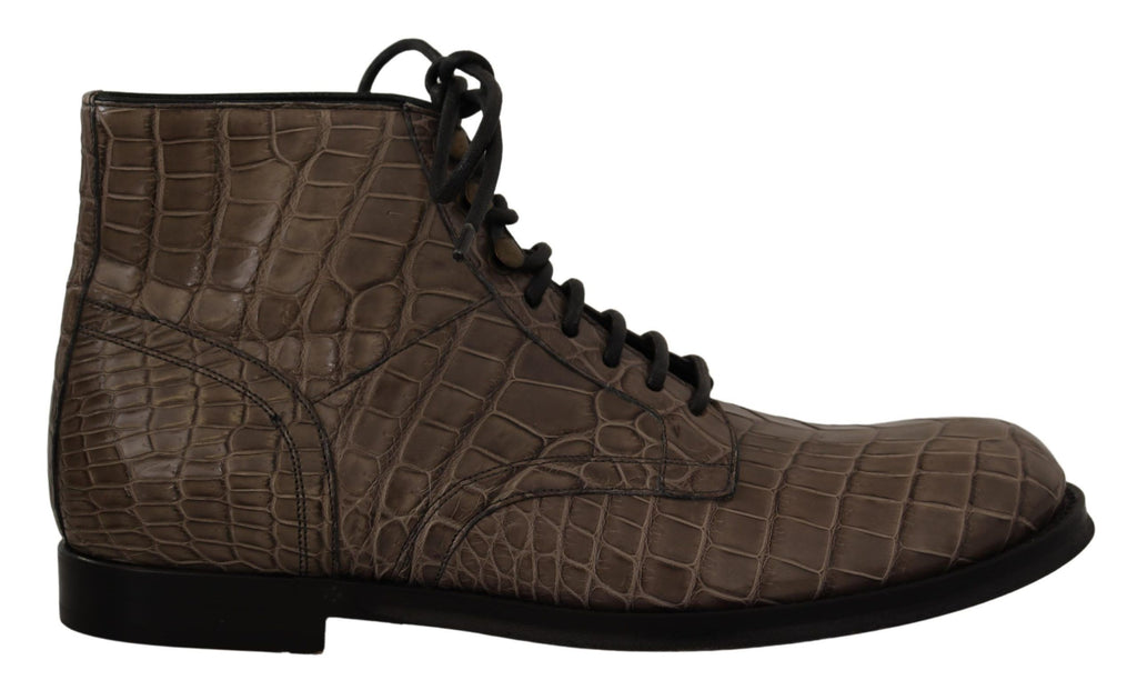Dolce & Gabbana Gray Crocodile Leather Derby Boots Dolce & Gabbana