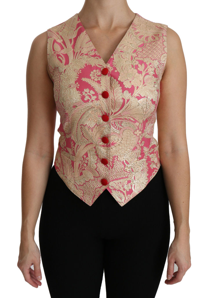 Dolce & Gabbana Pink Gold Brocade Waistcoat Vest Blouse Top - Luxe & Glitz